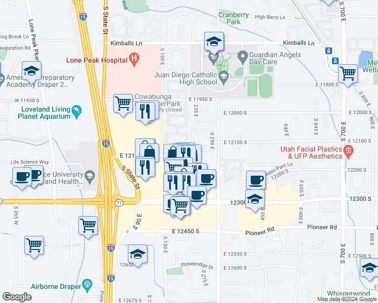 map of restaurants, bars, coffee shops, grocery stores, and more near 191 Spencer Peak Way in Draper