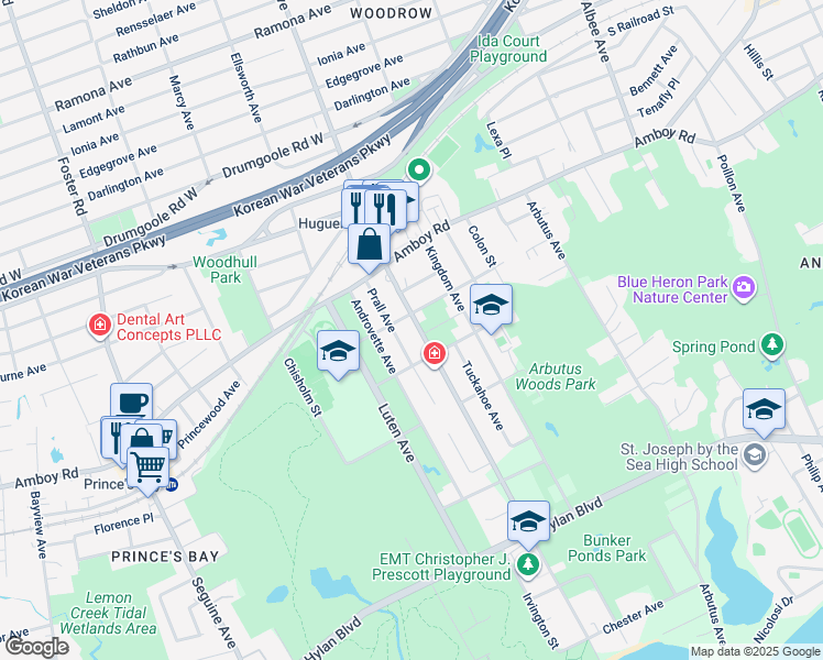 map of restaurants, bars, coffee shops, grocery stores, and more near 1000 Huguenot Avenue in Staten Island