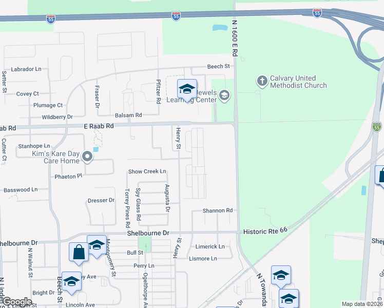 map of restaurants, bars, coffee shops, grocery stores, and more near 1632 Belclare Road in Normal