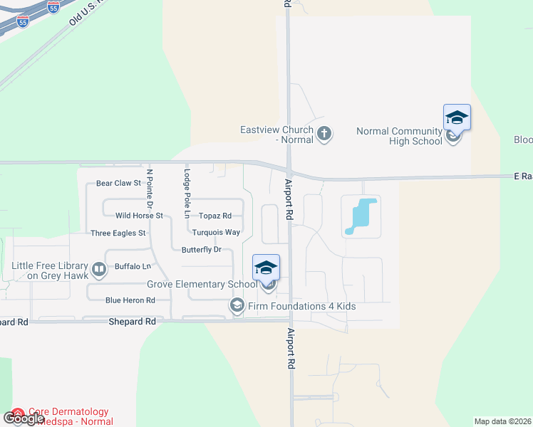 map of restaurants, bars, coffee shops, grocery stores, and more near 1220 Heron Drive in Normal