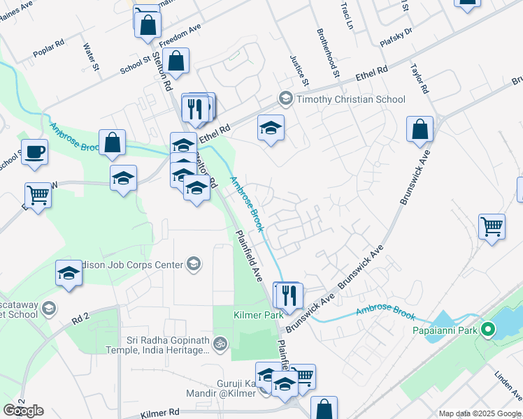 map of restaurants, bars, coffee shops, grocery stores, and more near 1806 Amanda Court in Piscataway