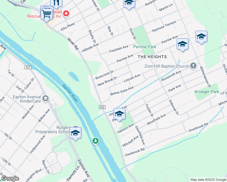 map of restaurants, bars, coffee shops, grocery stores, and more near 28 Buena Vista Avenue in Piscataway