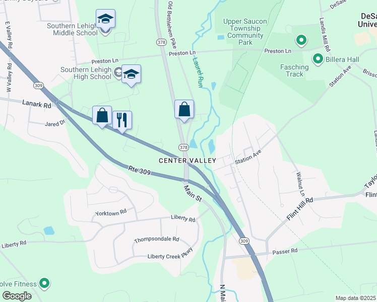 map of restaurants, bars, coffee shops, grocery stores, and more near in Lehigh County