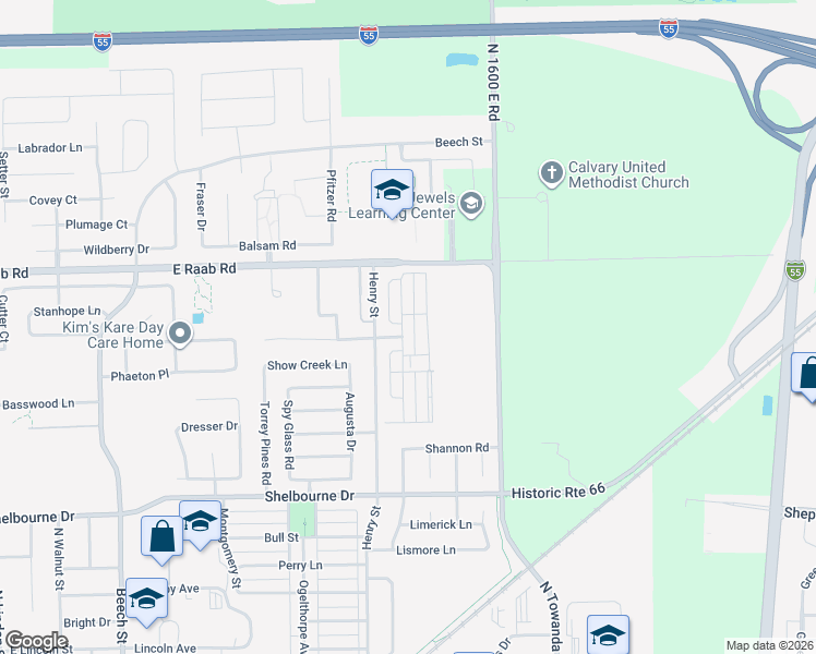 map of restaurants, bars, coffee shops, grocery stores, and more near 1632 Belclare Road in Normal