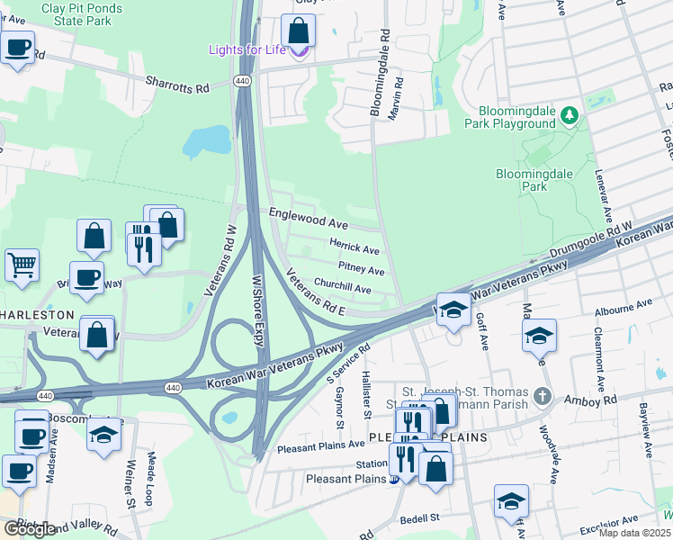 map of restaurants, bars, coffee shops, grocery stores, and more near 70 Pitney Avenue in Staten Island