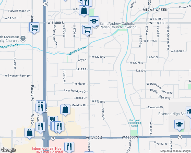 map of restaurants, bars, coffee shops, grocery stores, and more near 12172 3510 West in Riverton