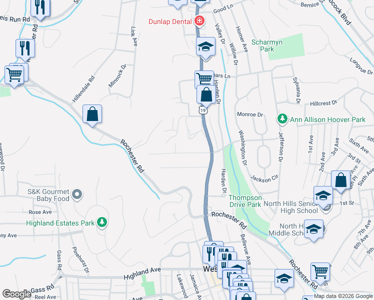 map of restaurants, bars, coffee shops, grocery stores, and more near 12 Perry Lane in Pittsburgh