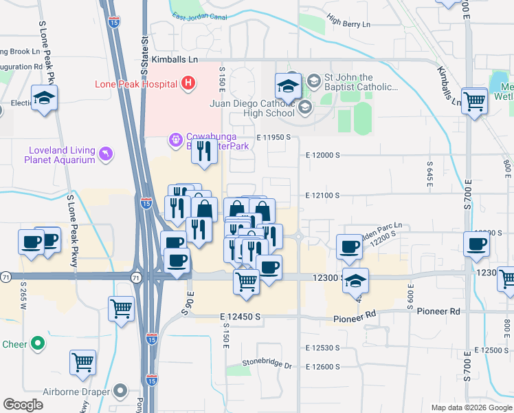 map of restaurants, bars, coffee shops, grocery stores, and more near 191 Spencer Peak Way in Draper