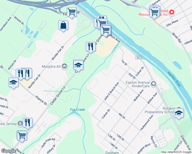 map of restaurants, bars, coffee shops, grocery stores, and more near 208 Driscoll Court in Franklin Township