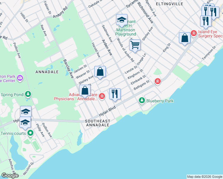 map of restaurants, bars, coffee shops, grocery stores, and more near 214 Kinghorn Street in Staten Island