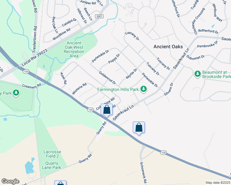 map of restaurants, bars, coffee shops, grocery stores, and more near 2157 Aster Road in Macungie