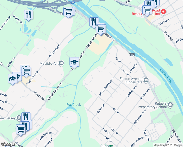map of restaurants, bars, coffee shops, grocery stores, and more near 208 Driscoll Court in Franklin Township