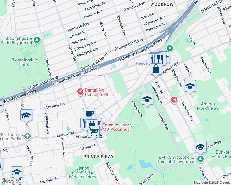 map of restaurants, bars, coffee shops, grocery stores, and more near 451-455 Vernon Avenue in Staten Island