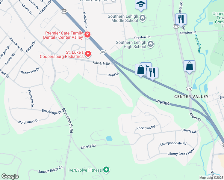 map of restaurants, bars, coffee shops, grocery stores, and more near 4291 Cumorah Avenue in Lehigh County