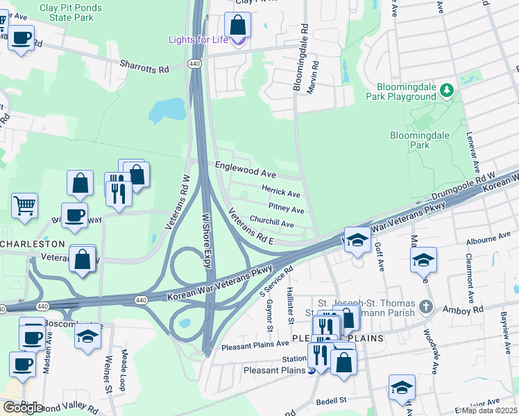 map of restaurants, bars, coffee shops, grocery stores, and more near 78 Pitney Avenue in Staten Island