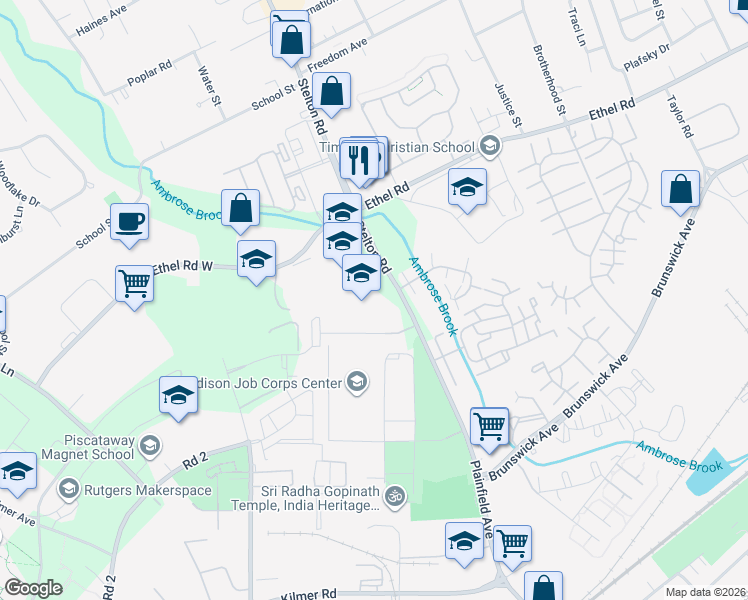 map of restaurants, bars, coffee shops, grocery stores, and more near 1682 Stelton Road in Piscataway Township