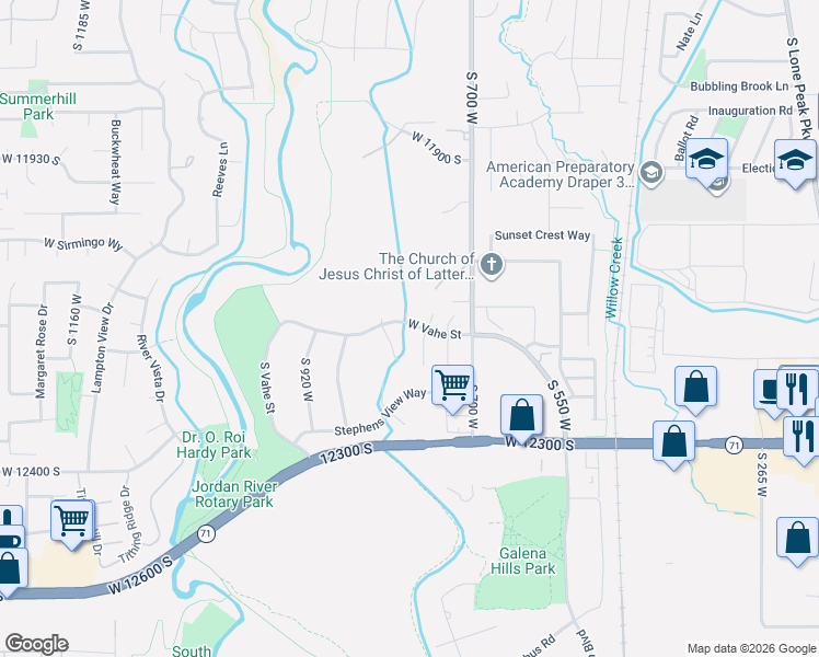 map of restaurants, bars, coffee shops, grocery stores, and more near 12121 Samson Circle in Draper