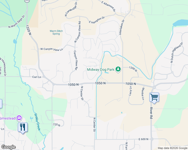 map of restaurants, bars, coffee shops, grocery stores, and more near 5 East Village Circle in Midway