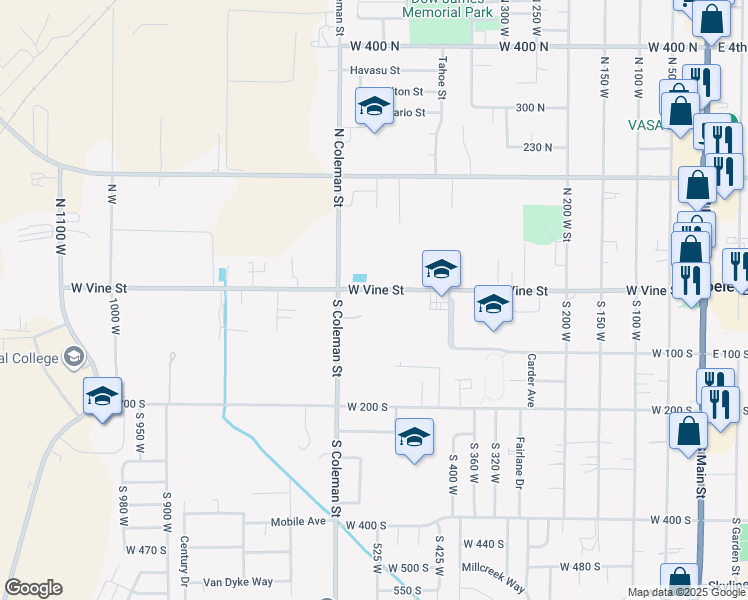 map of restaurants, bars, coffee shops, grocery stores, and more near 473 West Vine Street in Tooele
