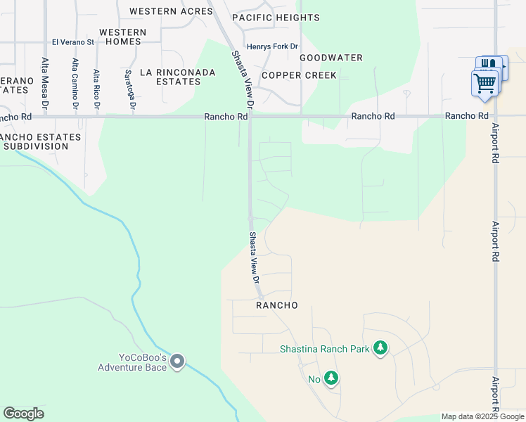map of restaurants, bars, coffee shops, grocery stores, and more near 2873 Rancho Road in Redding