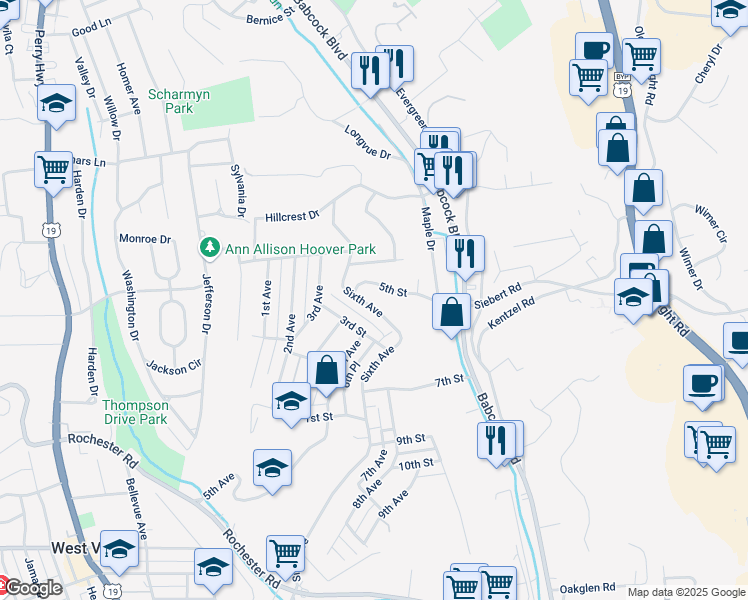 map of restaurants, bars, coffee shops, grocery stores, and more near 219 6th Avenue in Pittsburgh
