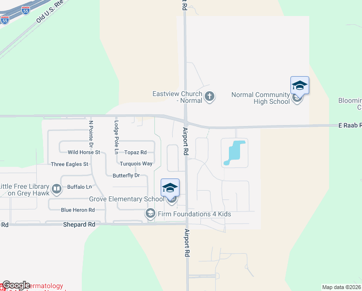 map of restaurants, bars, coffee shops, grocery stores, and more near 1227 Cake Bread Road in Normal