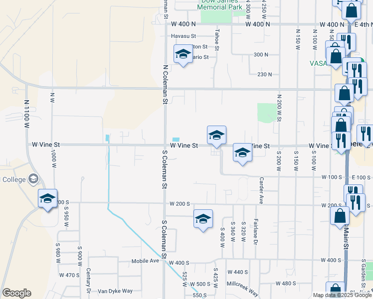 map of restaurants, bars, coffee shops, grocery stores, and more near 473 West Vine Street in Tooele