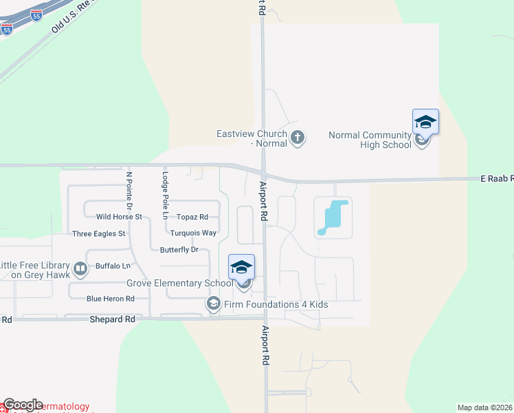 map of restaurants, bars, coffee shops, grocery stores, and more near 1227 Cake Bread Road in Normal