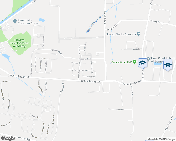 map of restaurants, bars, coffee shops, grocery stores, and more near Tudor Drive in Franklin Township