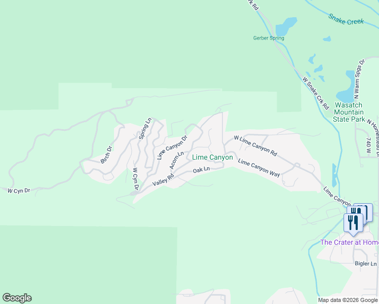 map of restaurants, bars, coffee shops, grocery stores, and more near Canyon Drive in Midway