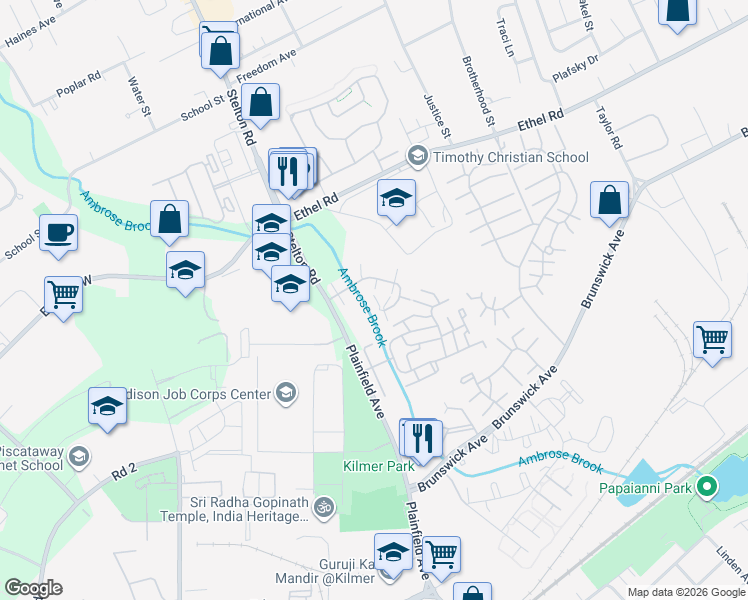 map of restaurants, bars, coffee shops, grocery stores, and more near 1806 Amanda Court in Piscataway