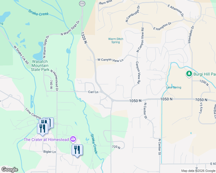 map of restaurants, bars, coffee shops, grocery stores, and more near 363 West 1150 North in Midway