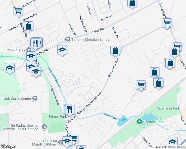 map of restaurants, bars, coffee shops, grocery stores, and more near 2506 Merrywood Drive in Edison