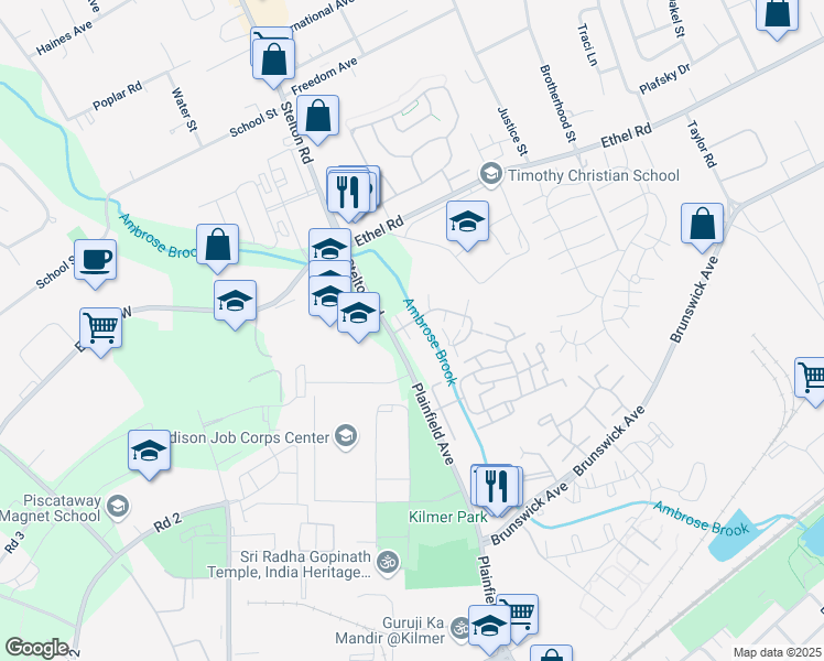 map of restaurants, bars, coffee shops, grocery stores, and more near 3001 Jesse Way in Piscataway