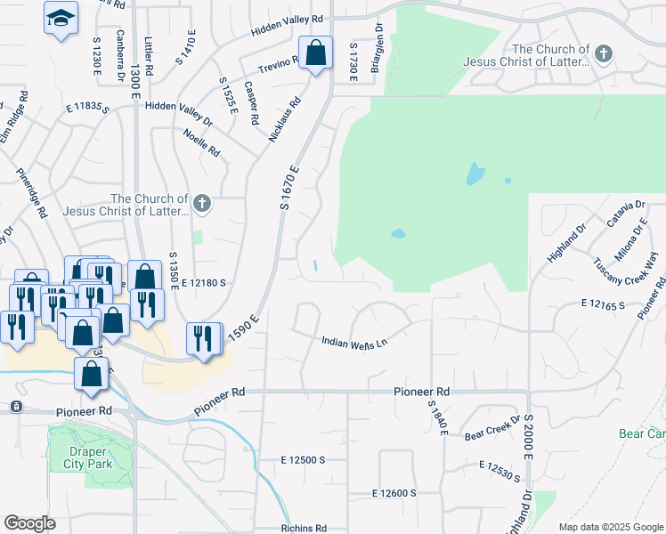 map of restaurants, bars, coffee shops, grocery stores, and more near 12144 Mountain Shadow Circle in Sandy