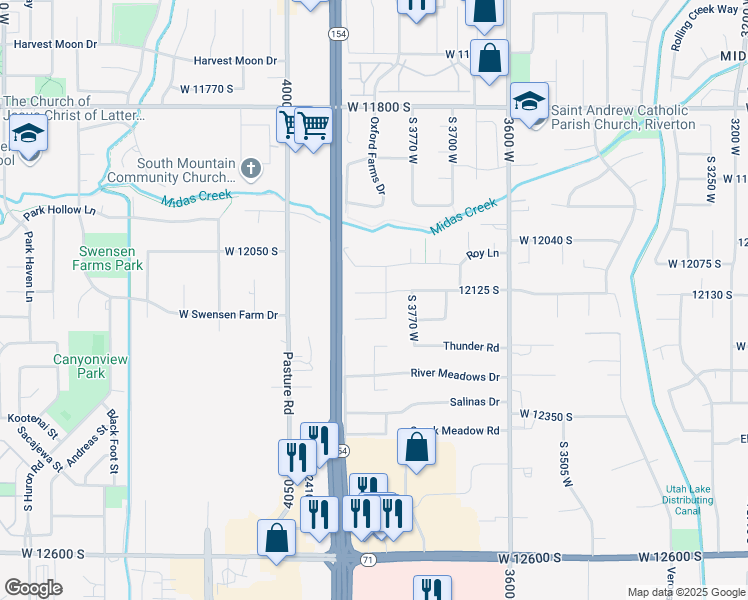 map of restaurants, bars, coffee shops, grocery stores, and more near 3849 Tenacity Circle in Riverton