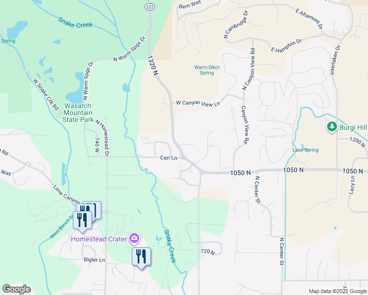 map of restaurants, bars, coffee shops, grocery stores, and more near 403 West 1150 North in Midway