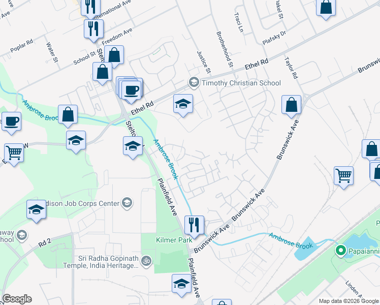 map of restaurants, bars, coffee shops, grocery stores, and more near 1705 Rivendell Way in Edison
