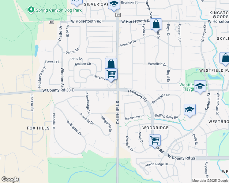 map of restaurants, bars, coffee shops, grocery stores, and more near 4125 South Taft Hill Road in Fort Collins