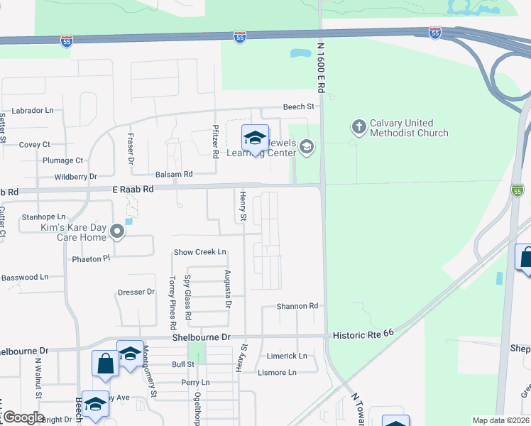 map of restaurants, bars, coffee shops, grocery stores, and more near 1632 Belclare Road in Normal