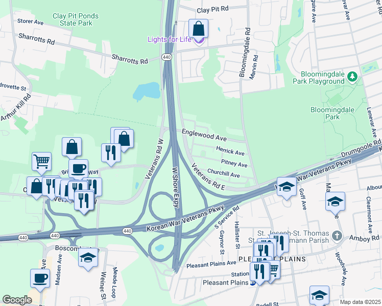 map of restaurants, bars, coffee shops, grocery stores, and more near 122 Gladwin Street in Staten Island