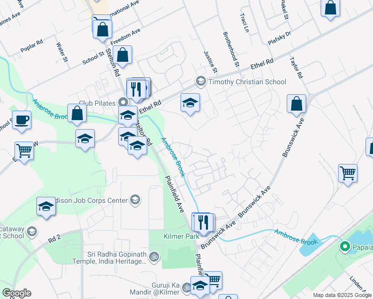 map of restaurants, bars, coffee shops, grocery stores, and more near 2406 Jesse Way in Piscataway Township