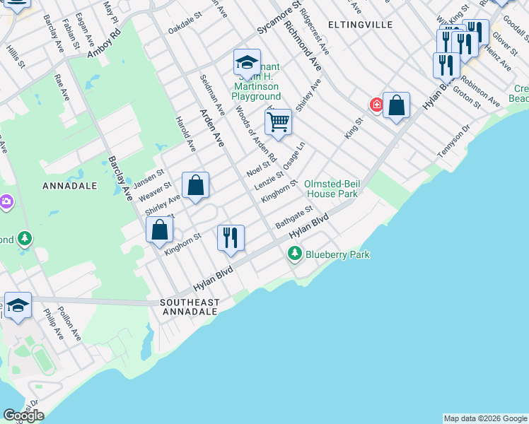 map of restaurants, bars, coffee shops, grocery stores, and more near 108 Kinghorn Street in Staten Island