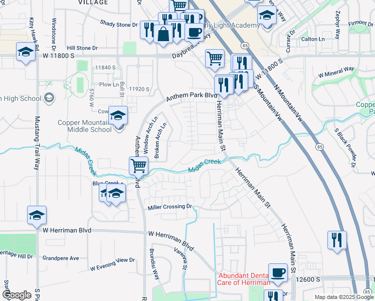 map of restaurants, bars, coffee shops, grocery stores, and more near 12126 South Autumn Day Lane in Herriman