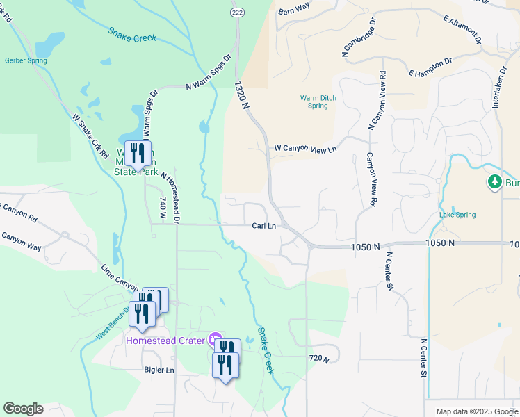 map of restaurants, bars, coffee shops, grocery stores, and more near 1144 455 West in Midway