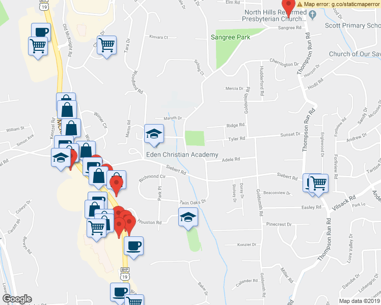 map of restaurants, bars, coffee shops, grocery stores, and more near 500 Sangree Road in Pittsburgh