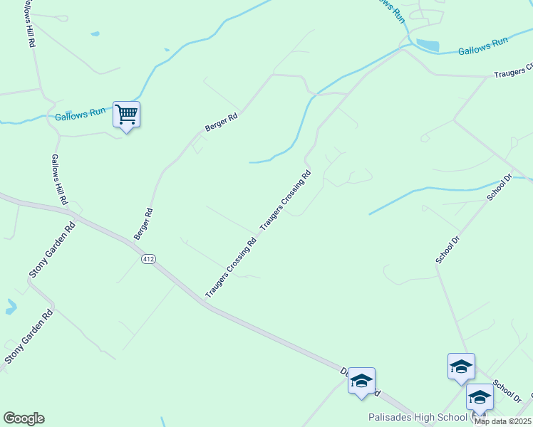 map of restaurants, bars, coffee shops, grocery stores, and more near 85 Traugers Crossing Road in Kintnersville