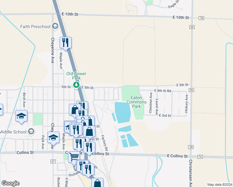 map of restaurants, bars, coffee shops, grocery stores, and more near 440 Lilac Avenue in Eaton