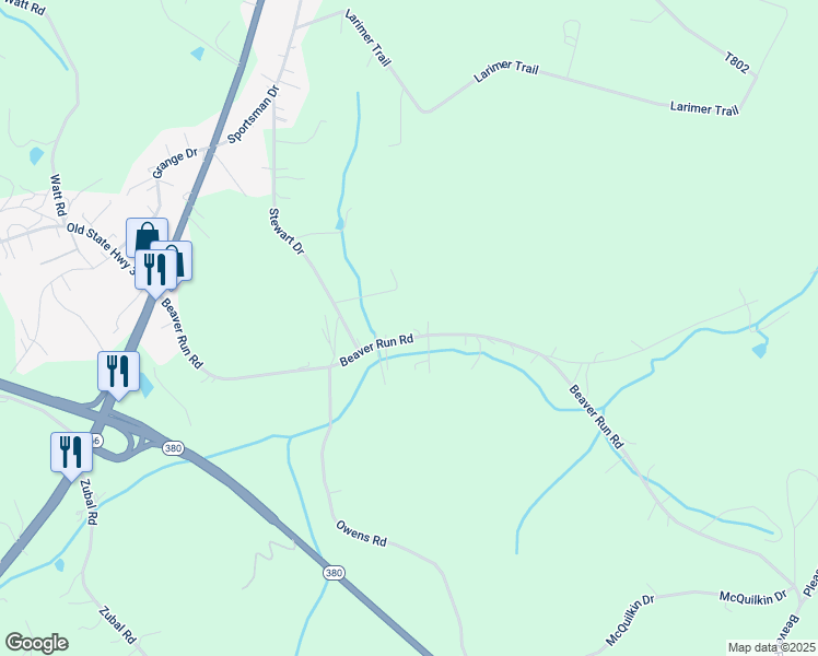 map of restaurants, bars, coffee shops, grocery stores, and more near 225 Beaver Run Road in Apollo