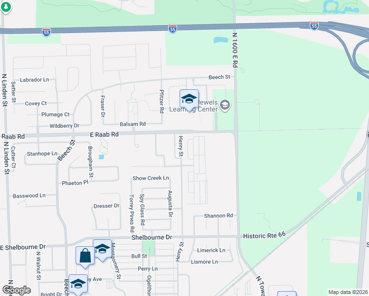 map of restaurants, bars, coffee shops, grocery stores, and more near 1636 Henry Street in Normal